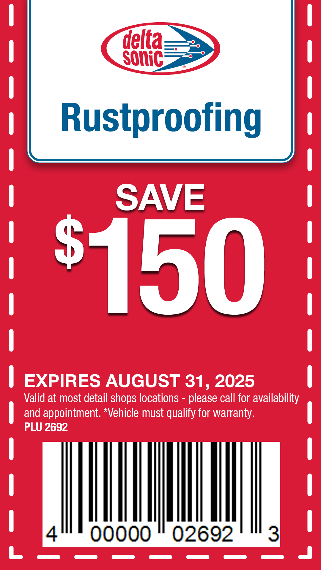 Rustproofing with 8 year warranty $100 off