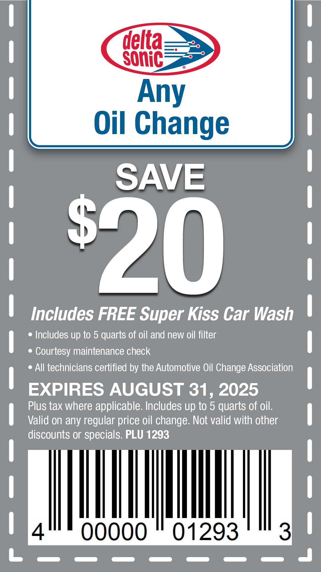 any oil change $20 off plu 1293