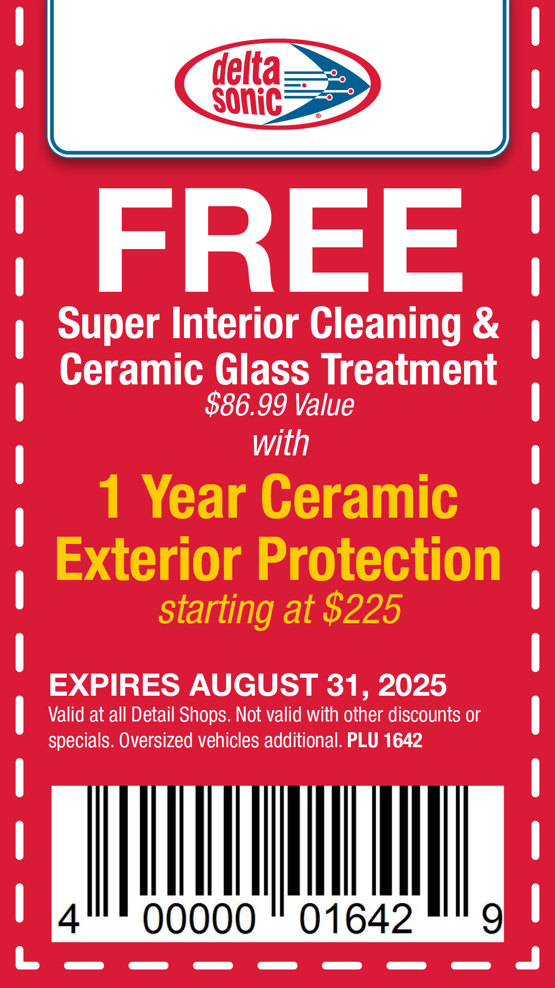 Free super interior cleaning and ceramic glass treatment with 1 year ceramic exterior protection