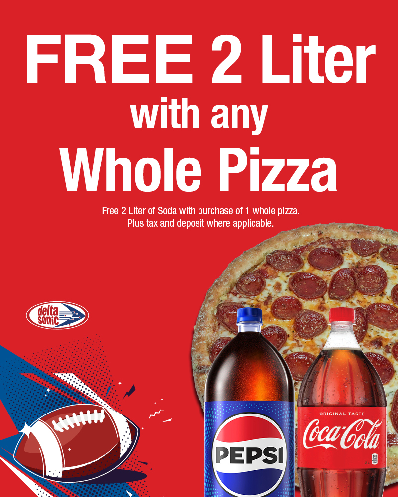 free 2 liter with any whole pizza purchase
