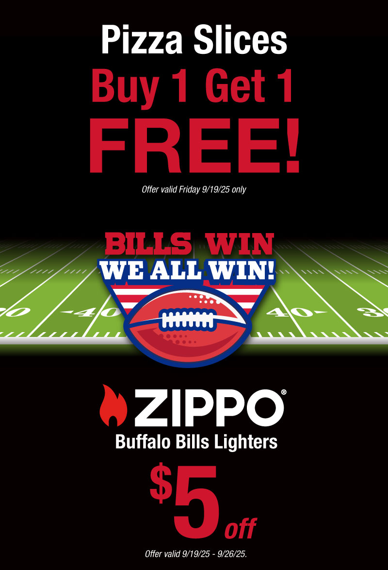buy 1 get 1 free pizza slices $5 off zippo