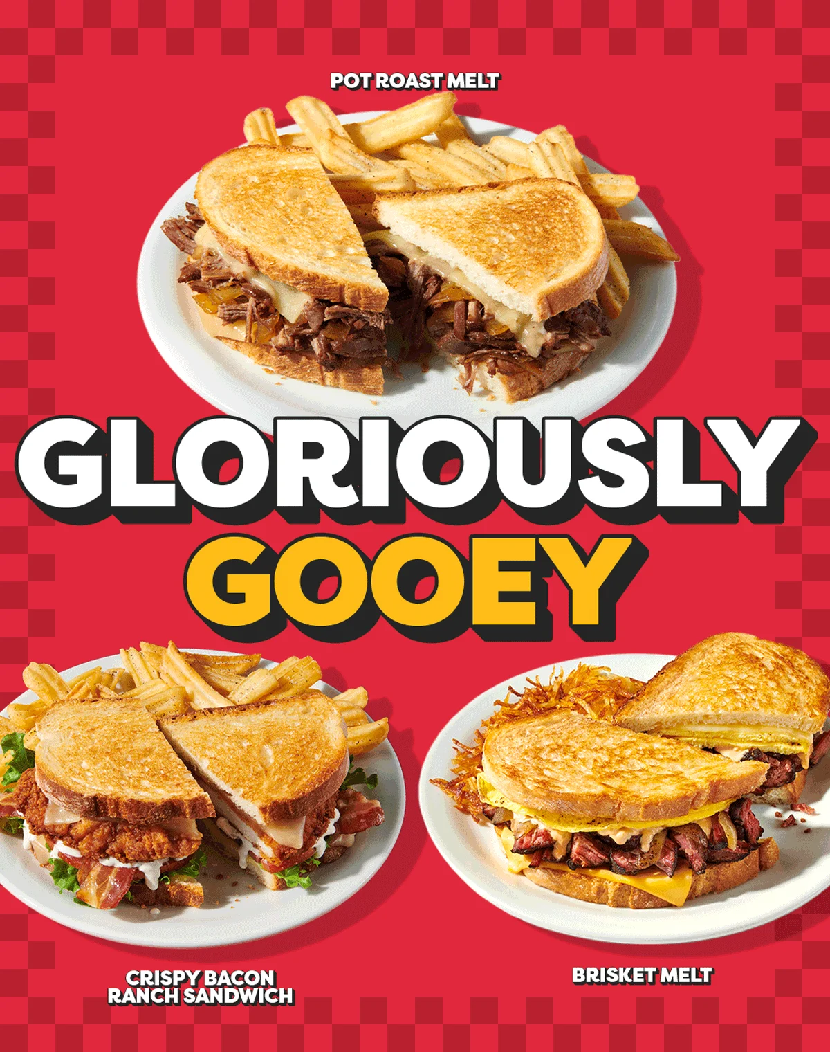 Pot Roast Melt - Gloriously Gooey - Crispy Bacon Ranch Sandwich - Brisket Melt