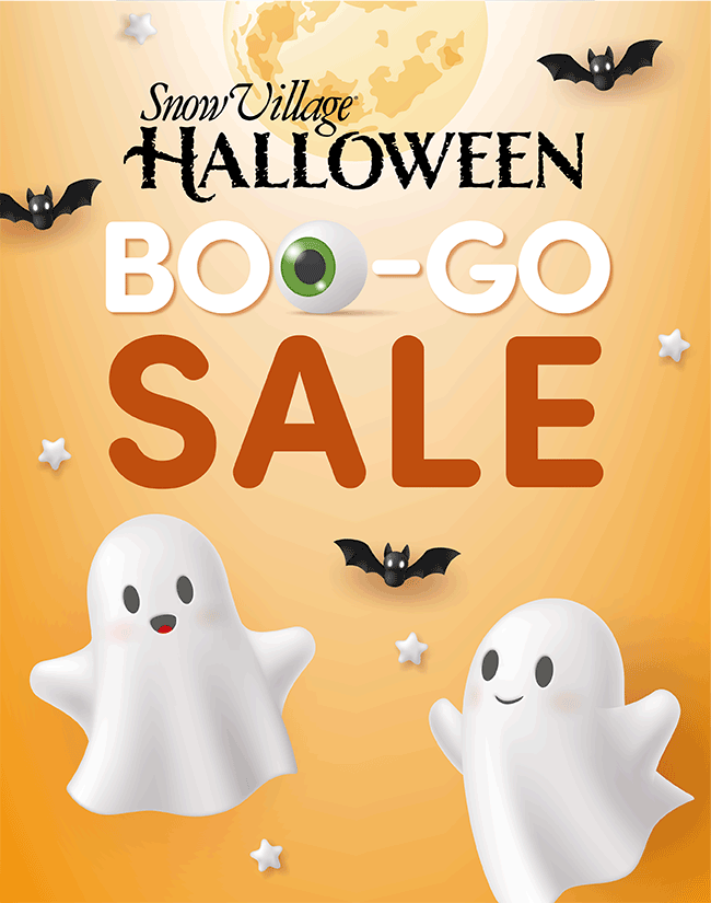 Snow Village Halloween BOO-GO Sale with ghosts