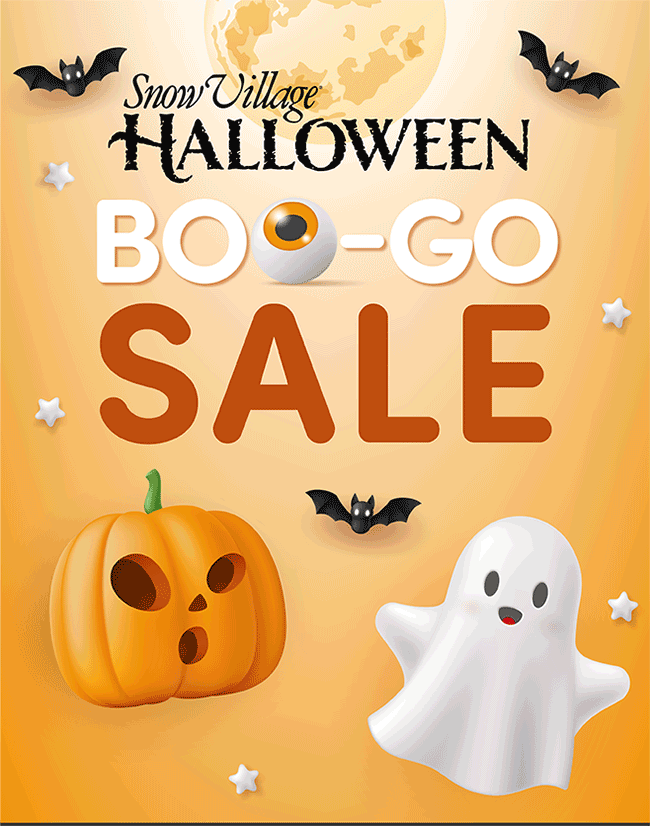 Snow Village Halloween BOO-GO Sale with ghosts
