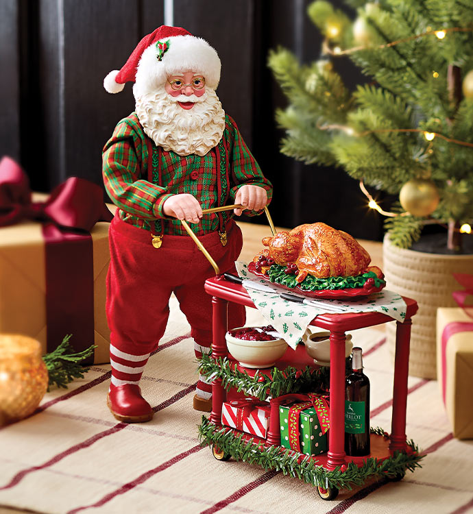 Santa with delicious turkey dinner
