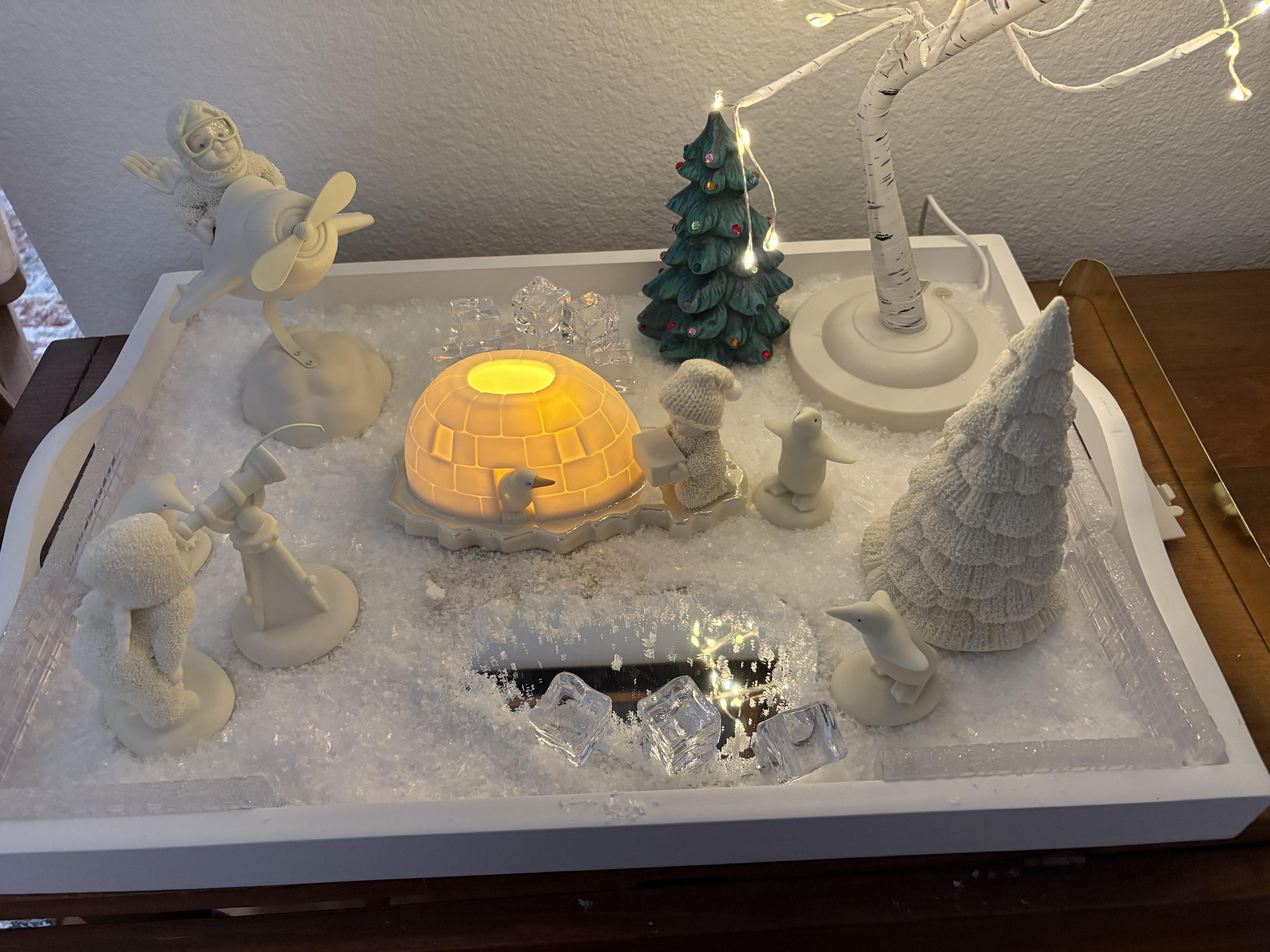 Snowbabies igloo scene with glowing lights