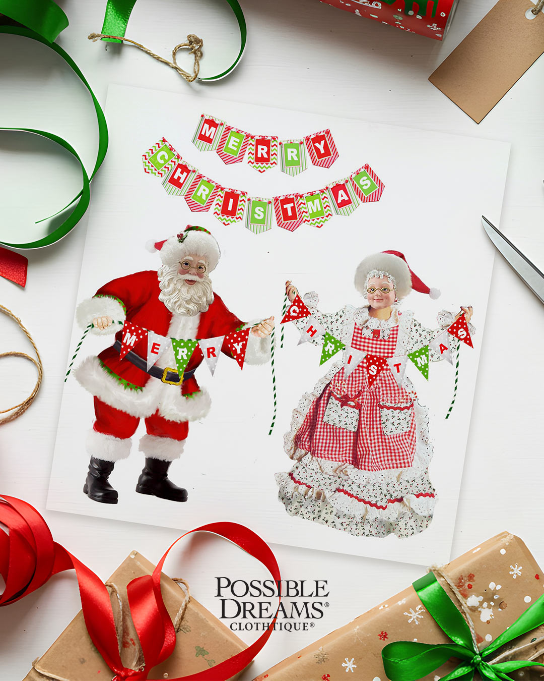 Possible Dreams Santa and Mrs. Claus holiday design artwork display