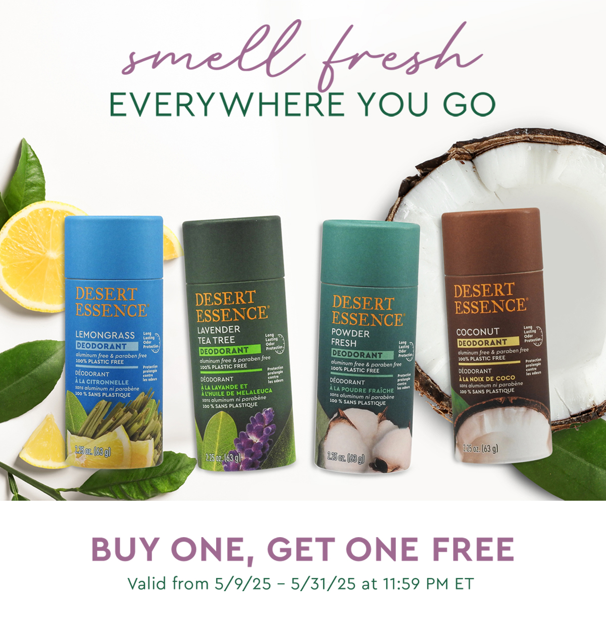 smell fresh everywhere you go, bogo 50% off - now through 4/23/25