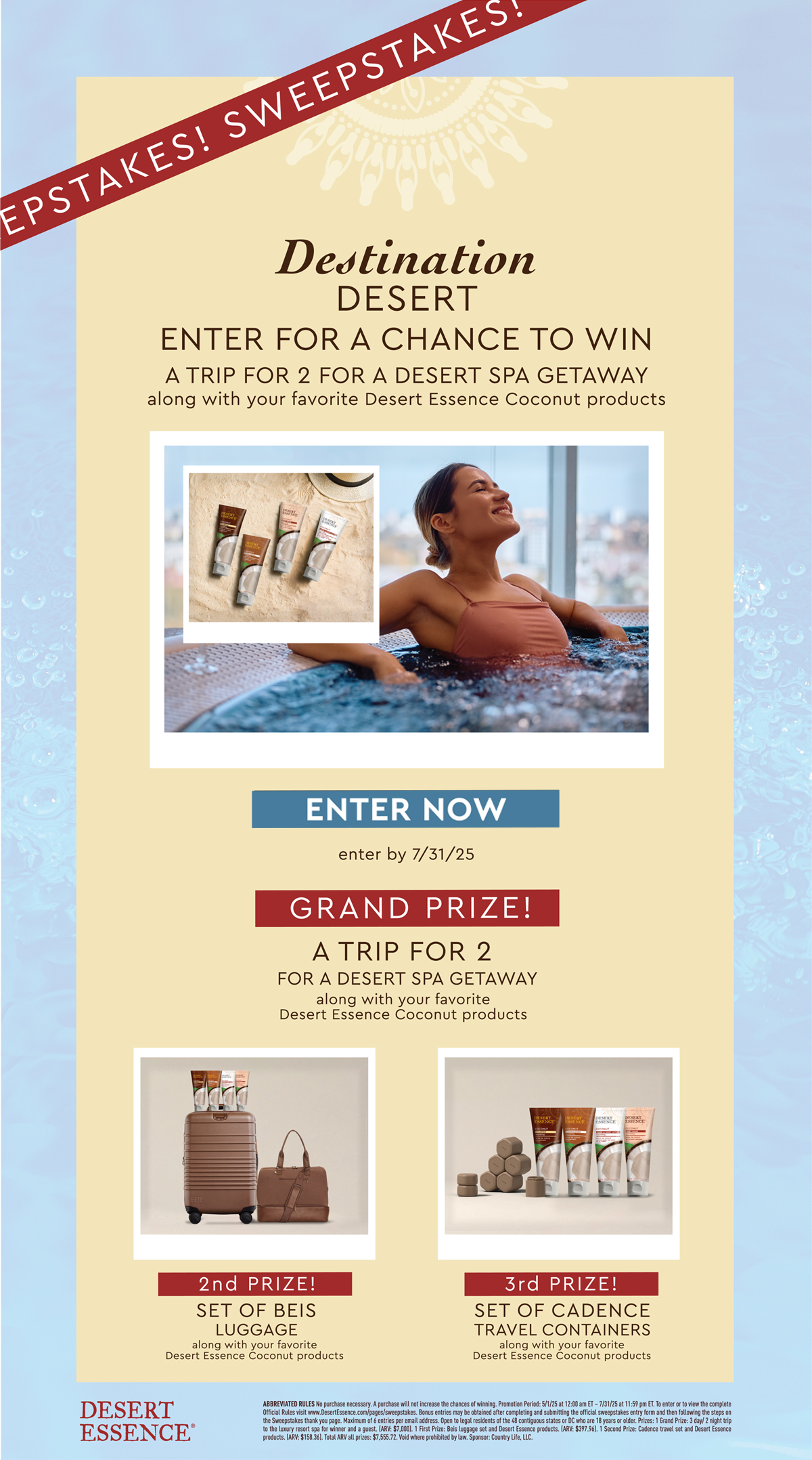 Enter for a chance to win a trip for 2 for a desert spa getaway! 