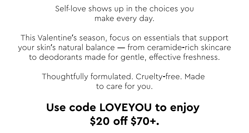Self-Love Starts Here $20 Off $70+ Use code LOVEYOU