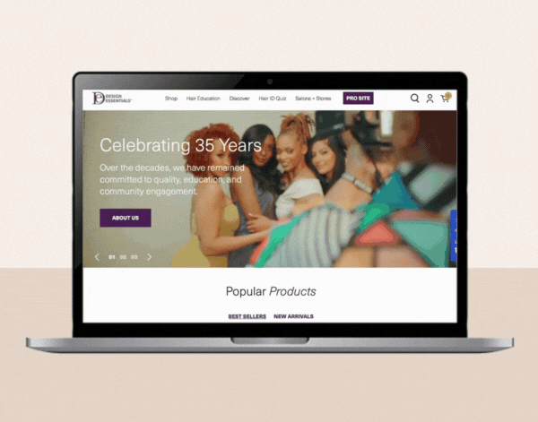 New Design Essentials website on laptop