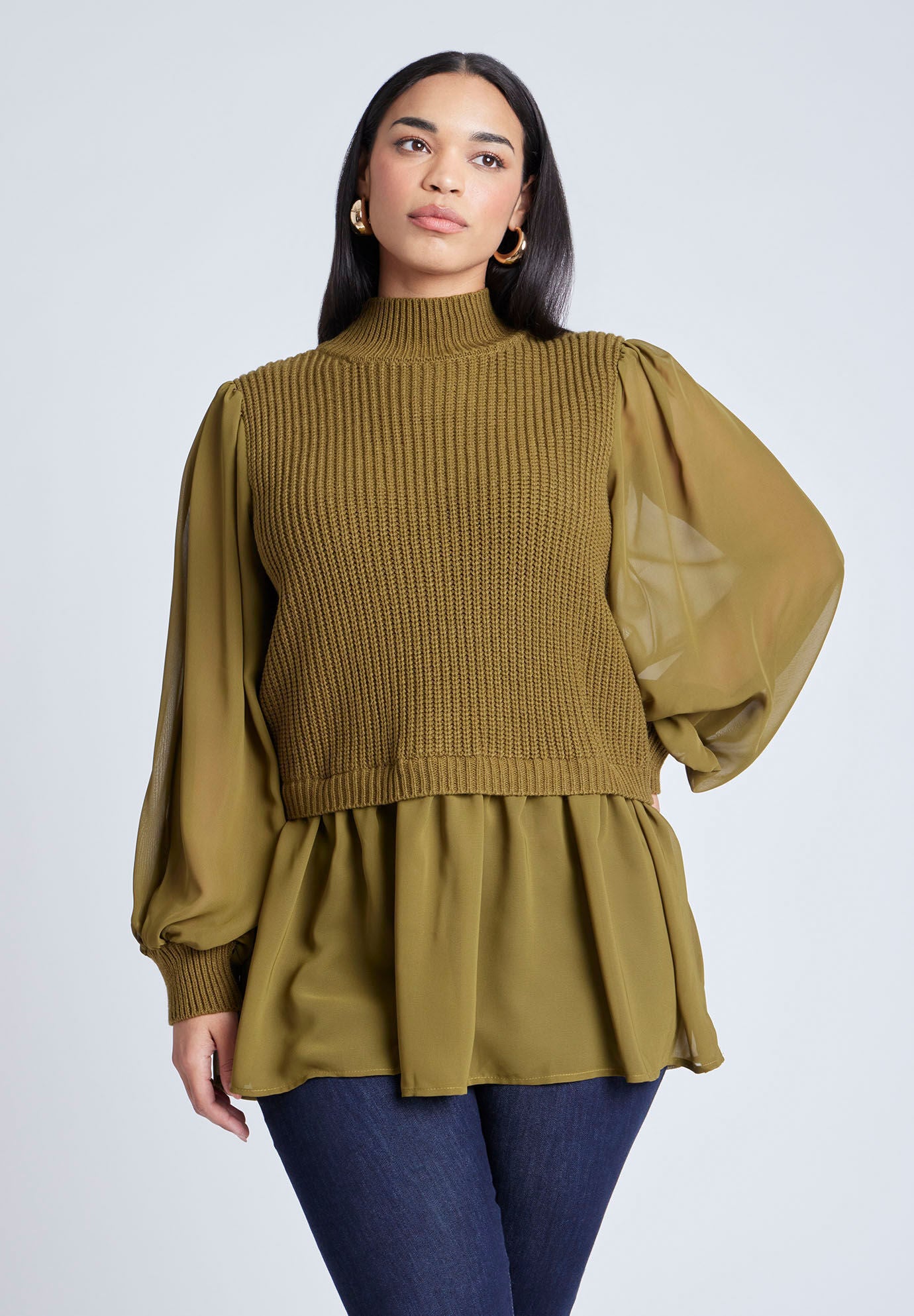 Twofer Sweater With Chiffon﻿