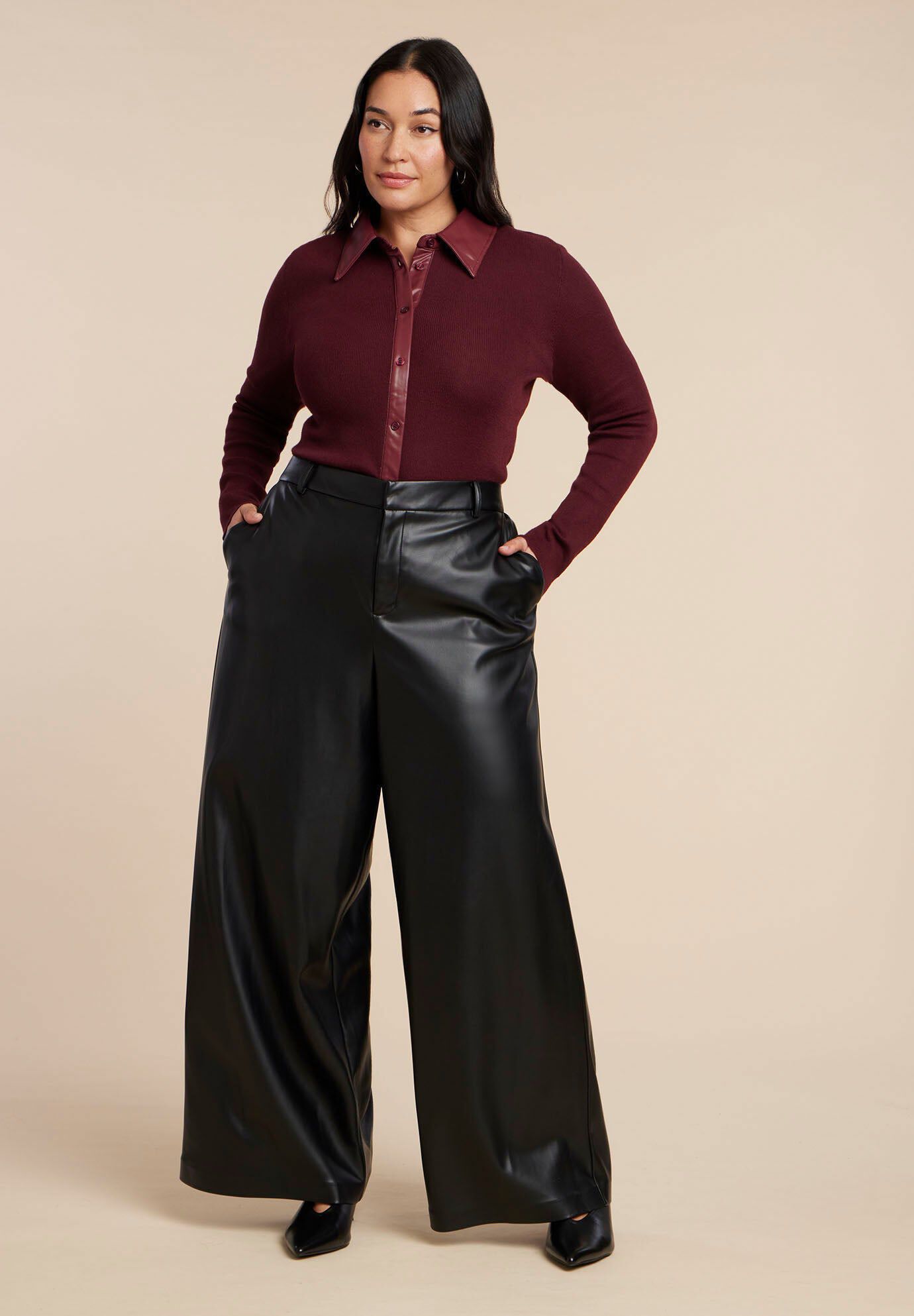 Wide Leg Faux Leather Pant﻿