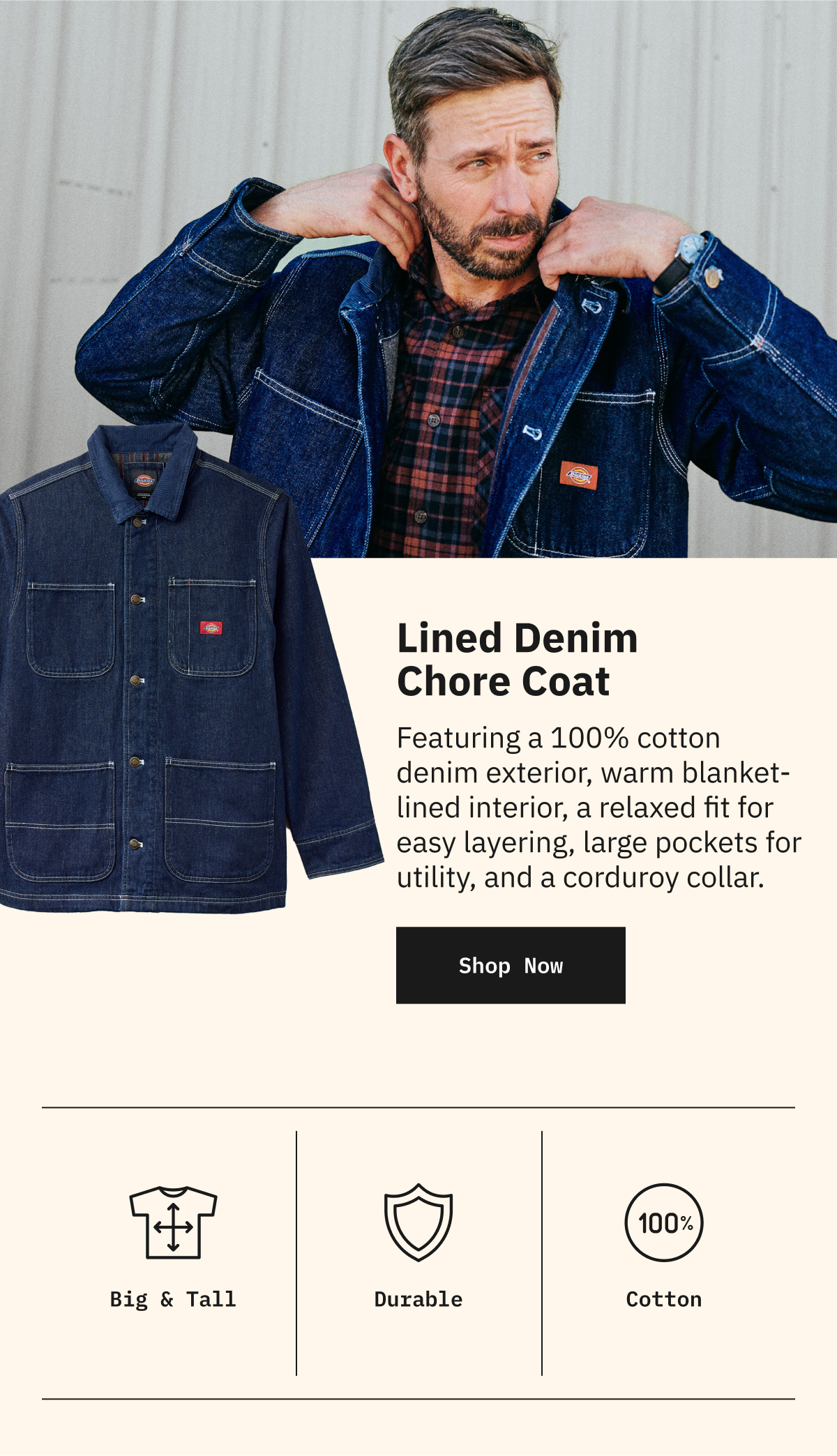 Lined Denim Chore Coat. Shop Now.