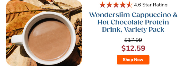 Wonderslim Cappuccino & Hot Chocolate Protein Drink, Variety Pack | $12.59