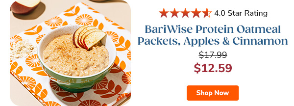 BariWise Protein Oatmeal Packets, Apples & Cinnamon | $12.59
