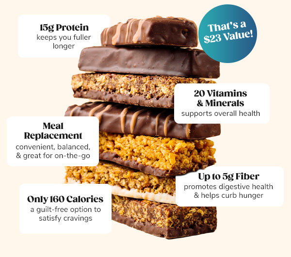 - 15g Protein: keeps you fuller longer - 20 Vitamins & Minerals: supports overall health - Meal Replacement: convenient, balanced, & great for on-the-go - Up to 5g Fiber: promotes digestive health & helps curb hunger - Only 160 Calories: a guilt-free option to satisfy cravings