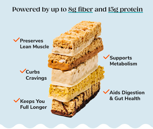 Powered by up to 8g fiber & 15g protein