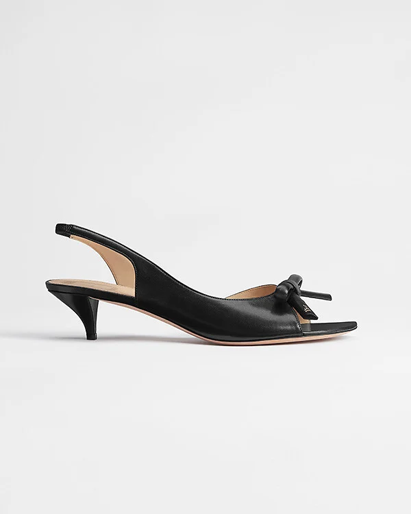 Dior Bow Heeled Slingback Sandal, Black Lambskin