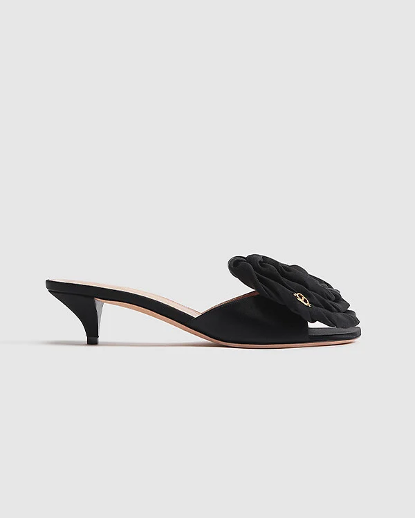 Dior Aurore Heeled Sandal, Black Satin