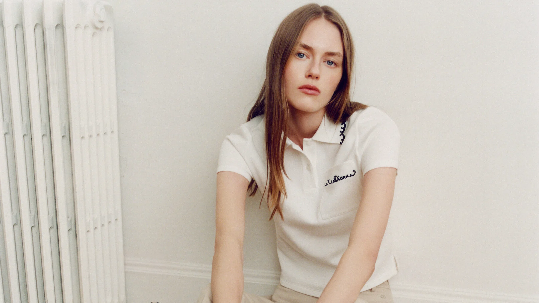 Embroidered Polo Shirt, White and Black Cotton-Blend Piqué