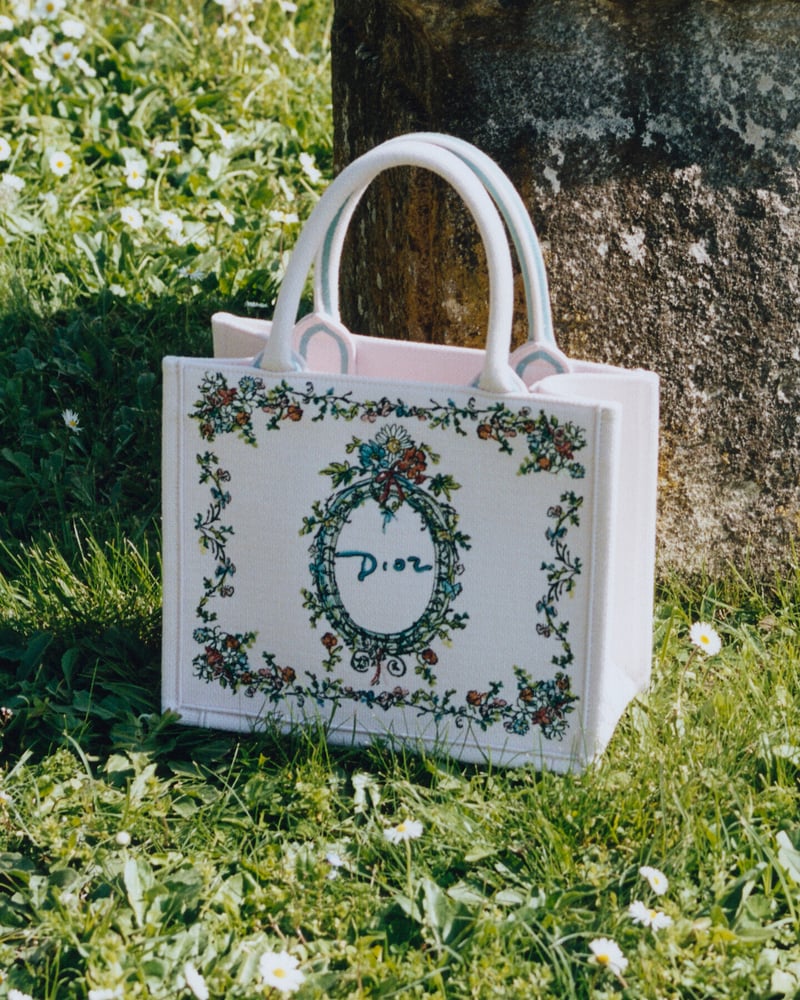 Dioriviera Medium Dior Book Tote with Strap, Pink Multicolor Dior Arabesque Embroidery (36 x 27.5 x 16.5 cm)