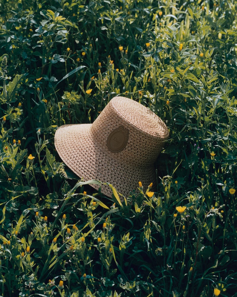 Dioriviera Dior Médaillon Teddy-D Large Brim Hat, Natural Straw and Lambskin