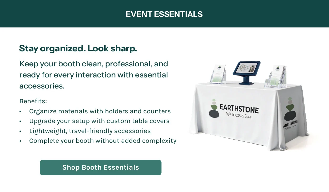 Keep your booth clean, professional, and ready for every interaction with essential accessories.