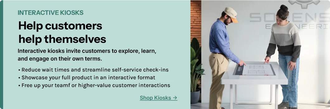 Help customers help themselves. Interactive kiosks invite customers to explore, learn and engage on their own terms.