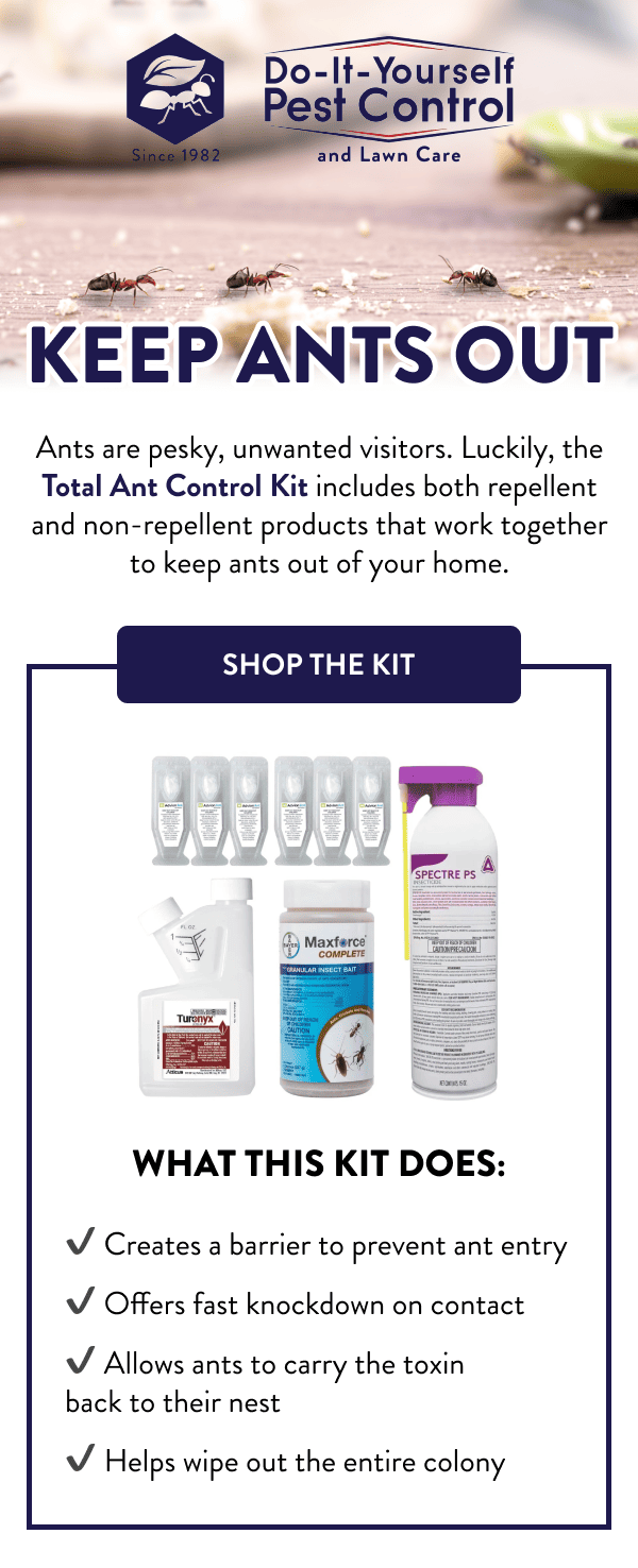 Keep Ants Out Ants are pesky, unwanted visitors. Luckily, the Total Ant Control Kit includes both repellent and non-repellent products that work together to keep ants out of your home. [SHOP THE KIT] What This Kit Does: - Creates a barrier to prevent ant entry - Offers fast knockdown on contact - Allows ants to carry the toxin back to their nest - Helps wipe out the entire colony
