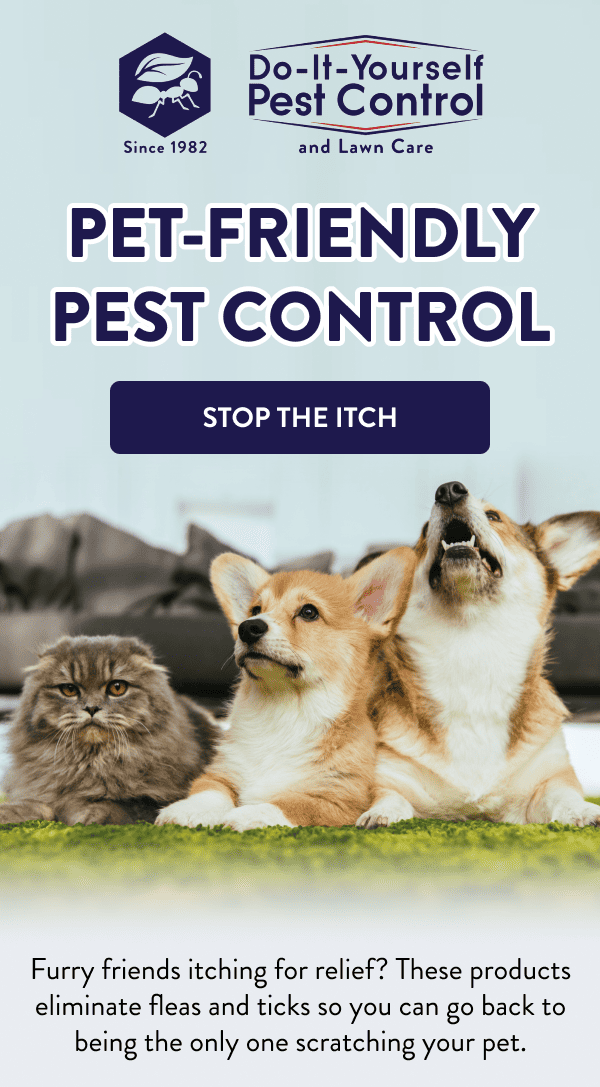 Pet-Friendly Pest Control [STOP THE ITCH] Furry friends itching for relief? These products eliminate fleas and ticks so you can go back to being the only one scratching your pet.
