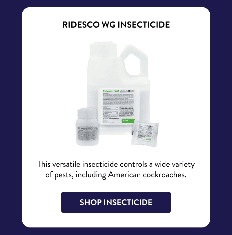 Ridesco WG Insecticide  This versatile insecticide controls a wide variety of pests, including American cockroaches.  [SHOP INSECTICIDE]