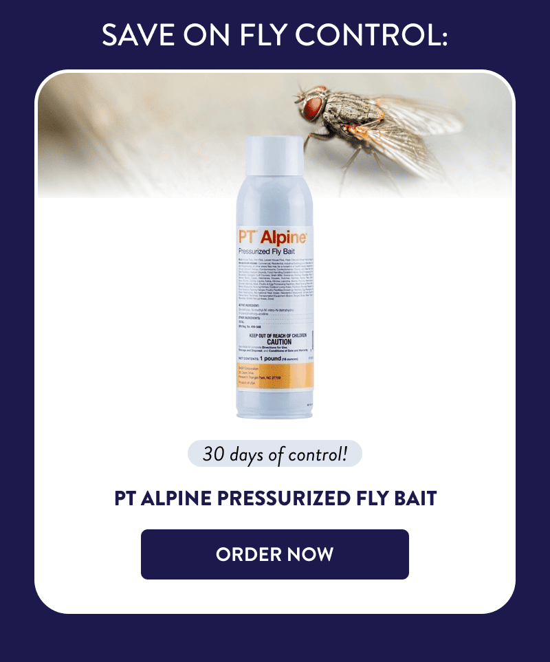 Save on Fly Control:  30 days of control!  PT Alpine Pressurized Fly Bait  [ORDER NOW]