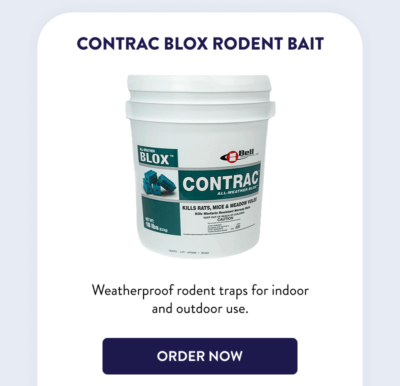Contrac Blox Rodent Bait  Weatherproof rodent traps for indoor and outdoor use.  [SHOP NOW]
