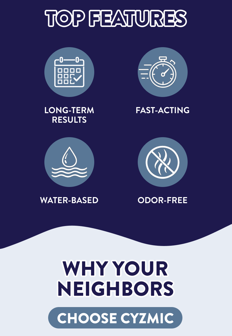 Top Features  Long-term results  Fast-acting  Water-based  Odor-free  Why Your Neighbors Choose Cyzmic