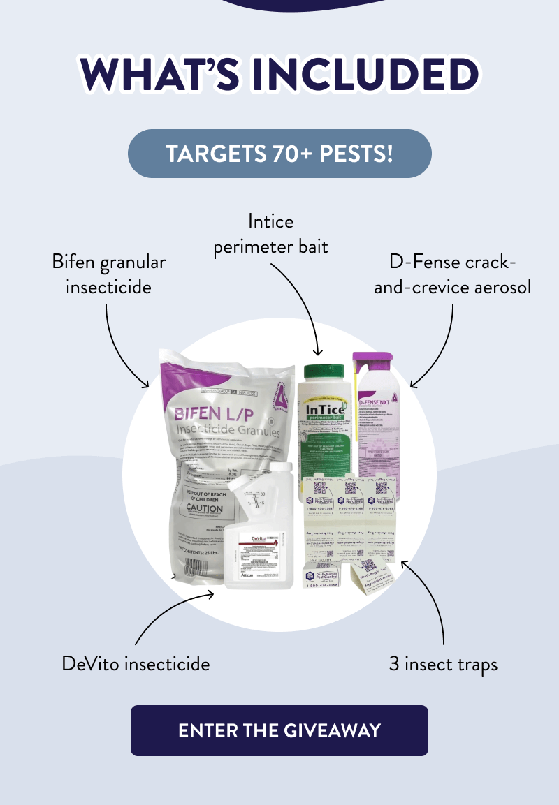 What’s Included  Targets 70+ pests!  - 3 insect traps - Bifen granular insecticide - Intice perimeter bait - D-Fense crack-and-crevice aerosol  - DeVito insecticide  [ENTER THE GIVEAWAY]