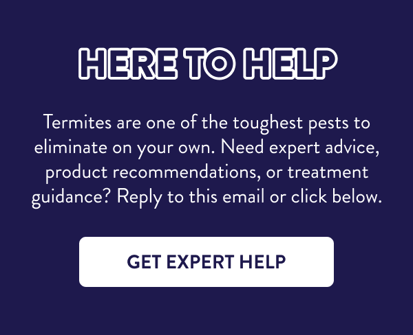 Here to Help Termites are one of the toughest pests to eliminate on your own. Need expert advice, product recommendations, or treatment guidance? Reply to this email or click below. [GET EXPERT HELP]