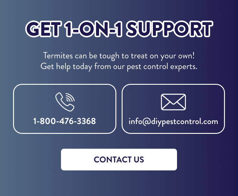 Get 1-On-1 Support  Termites can be tough to treat on your own! Get help today from our pest control experts.  Phone - 1-800-476-3368 ; Email: info@diypestcontrol.com  [CONTACT US]