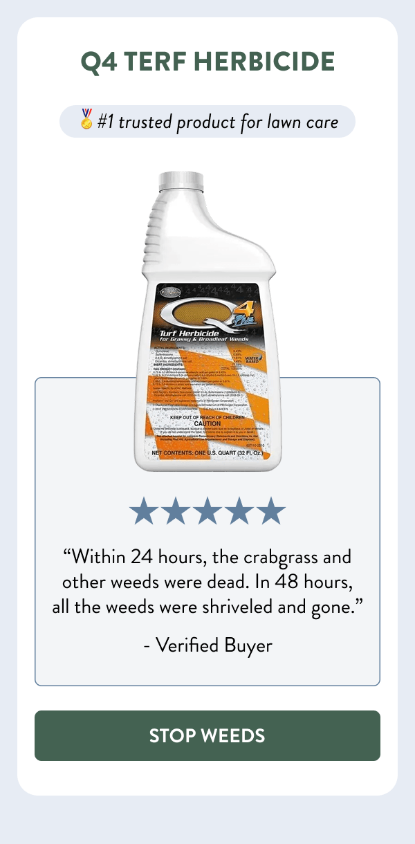 Q4 Terf Herbicide 🏅#1 trusted product for lawn care “Within 24 hours, the crabgrass and other weeds were dead. In 48 hours, all the weeds were shriveled and gone.” - Verified Buyer [STOP WEEDS]