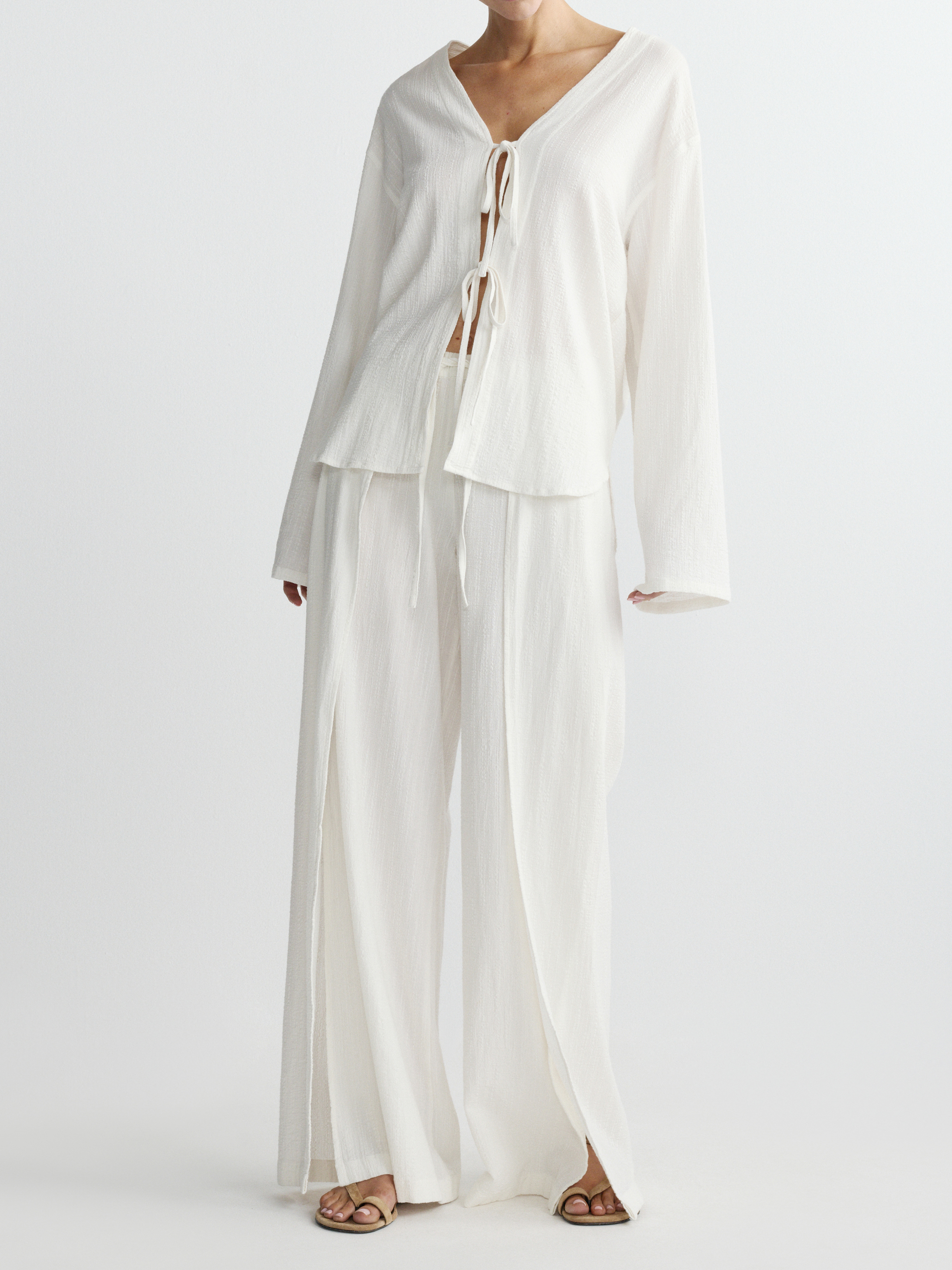 Palazzo Pant and Faye Tie Shirt, editorial