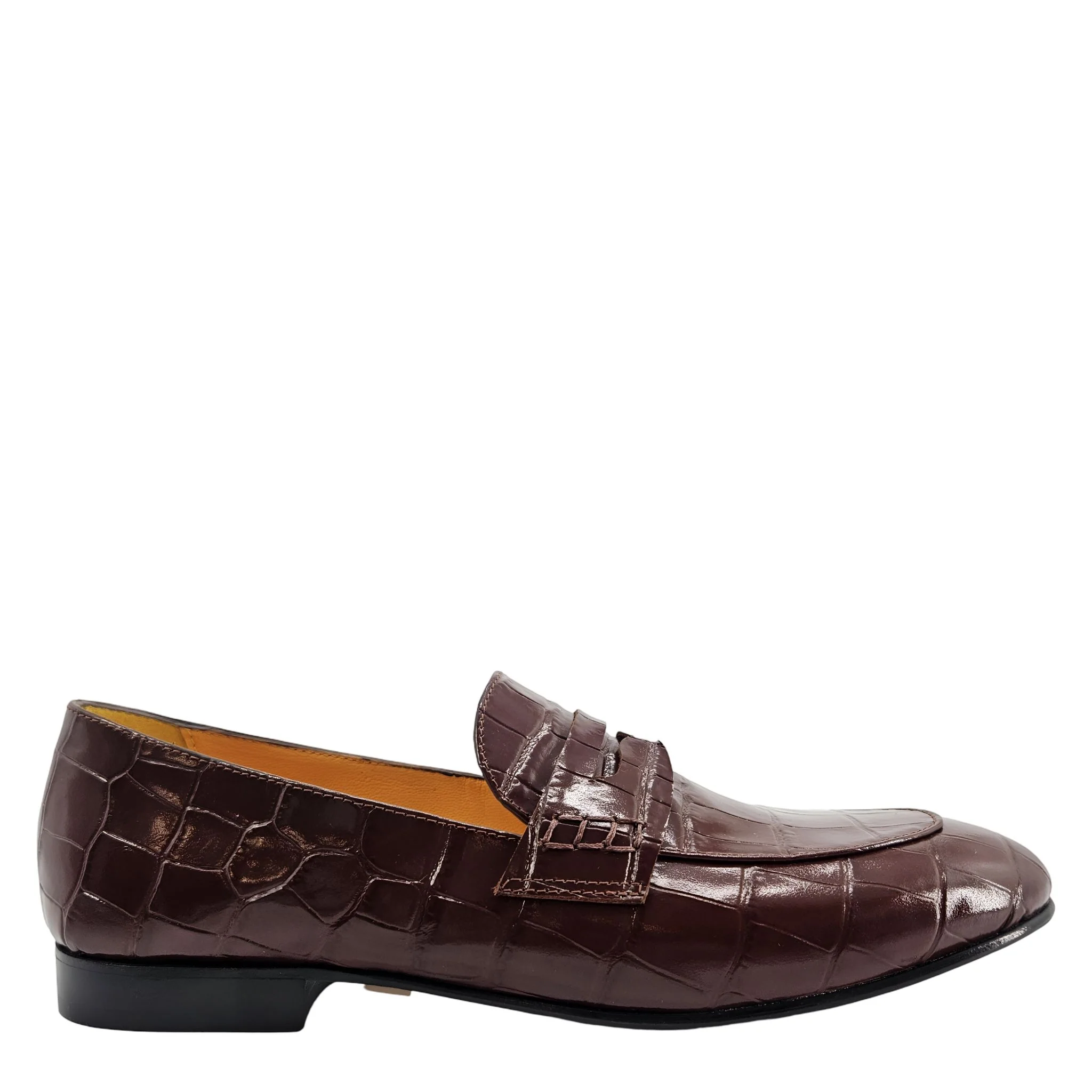 Image of Chocolate Leather Flat Moc Croc Leather Loafer