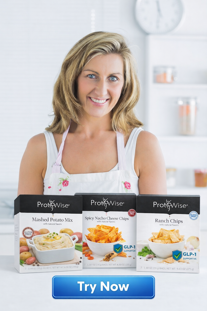 an image of a woman holding three boxes of proteinwise