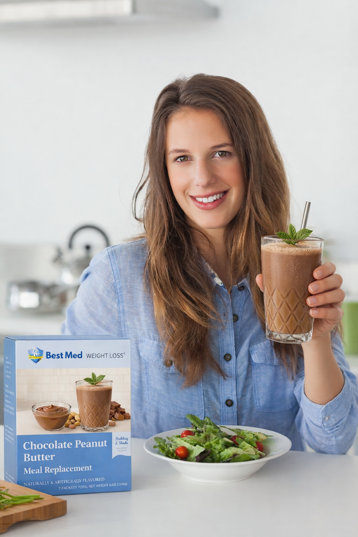 an image of a woman holding three boxes of proteinwise
