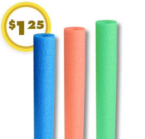 3 colorful foam pool noodles