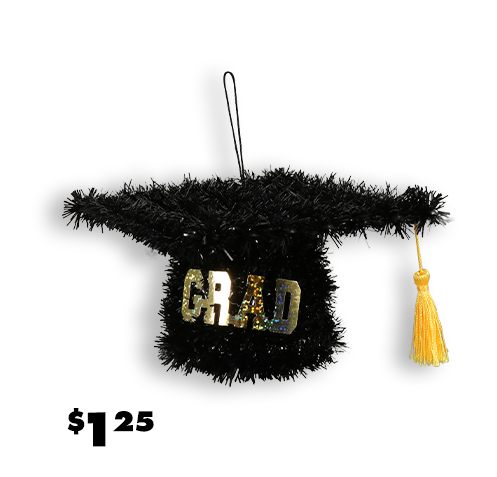 Tinsel graduation cap decoration