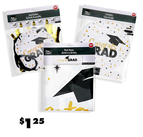 3 assorted graduation party decorations