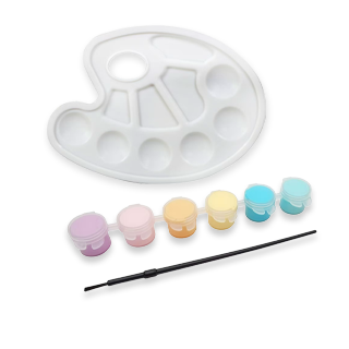 Paint palette, paints, and a paint brush