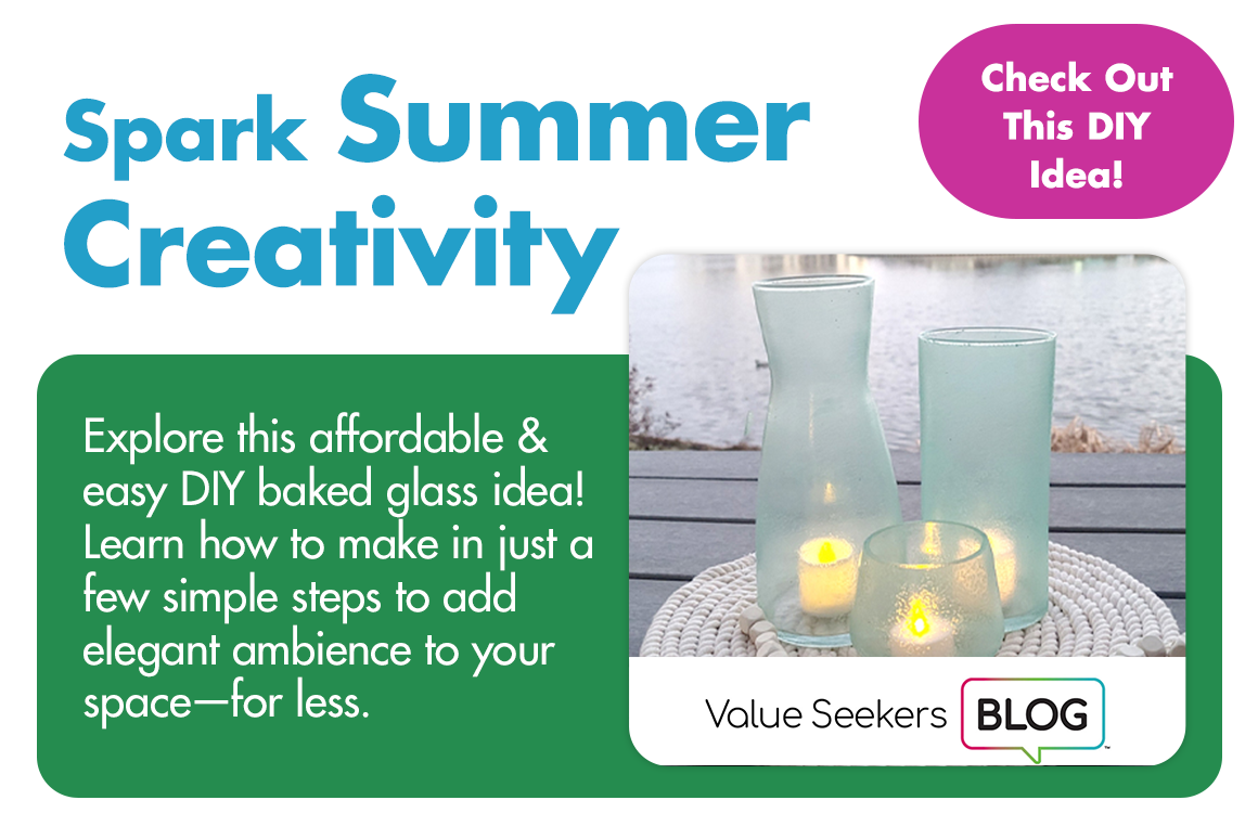 "Spark Summer Creativity. Explore this affordable & easy DIY baked glass idea! Learn how to make these in just a few simple steps to add elegant ambience to your space—for less."