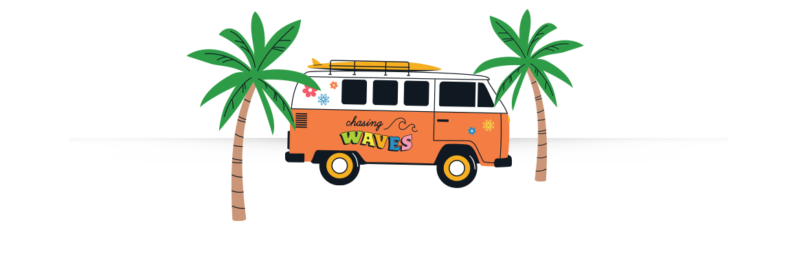 Van and palm trees graphic