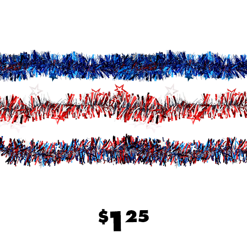 Three 9-ft. patriotic tinsel garlands